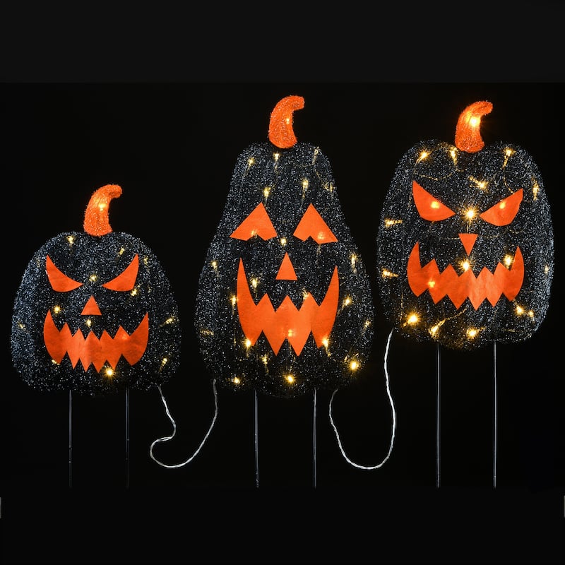 National Tree Company Halloween Pre-Lit Menacing Jack O' Lantern Trio, LED Lights, Pack of 3, 35 Inches