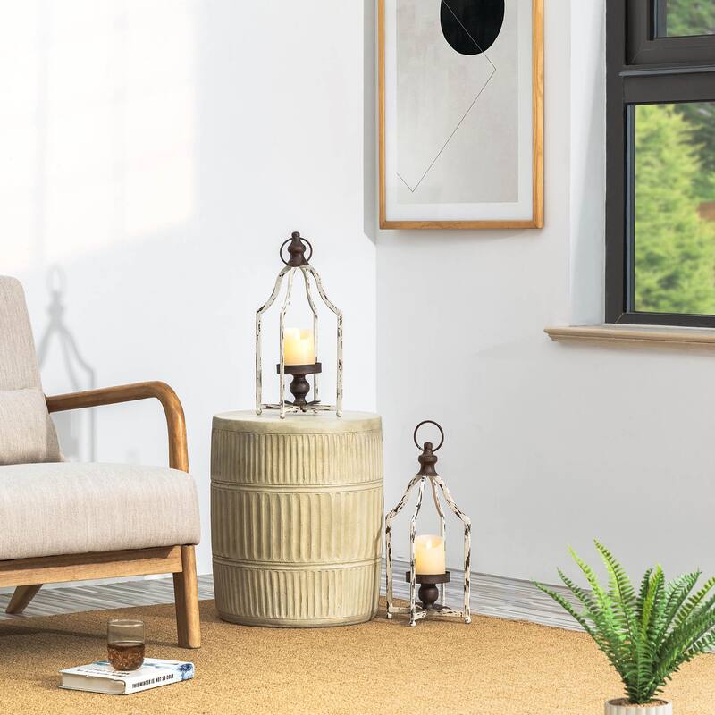 Set of 2 Farmhouse Metal Decorative Lanterns Hanging Candle Holders Wedding Decor by Glitzhome - Two Small-16.5"H - S+S