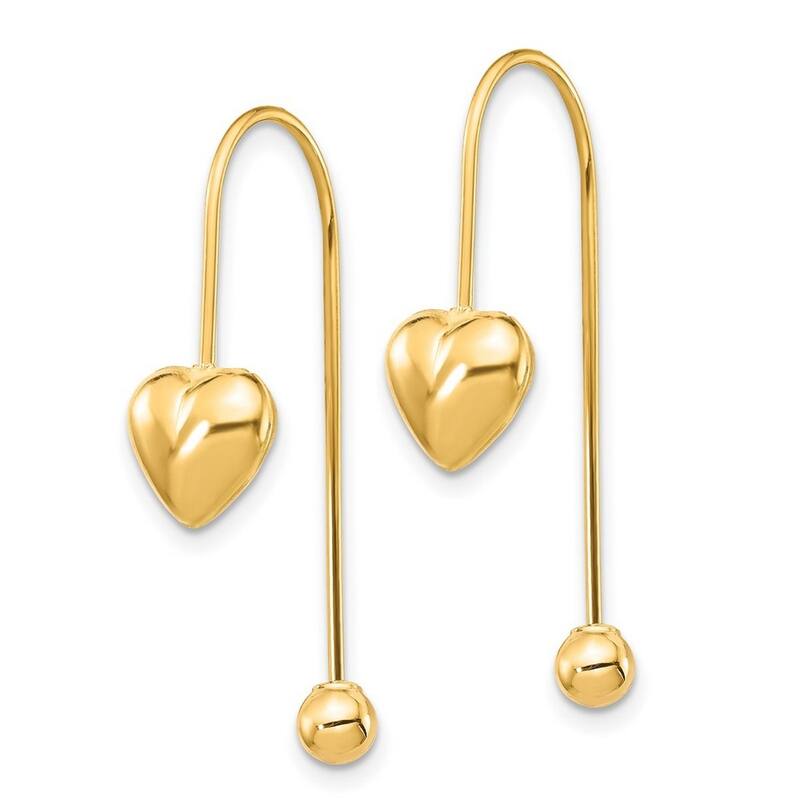 Curata 14k Yellow Gold Puffed Heart With Screw End Threader Earrings 28.65x7.8mm