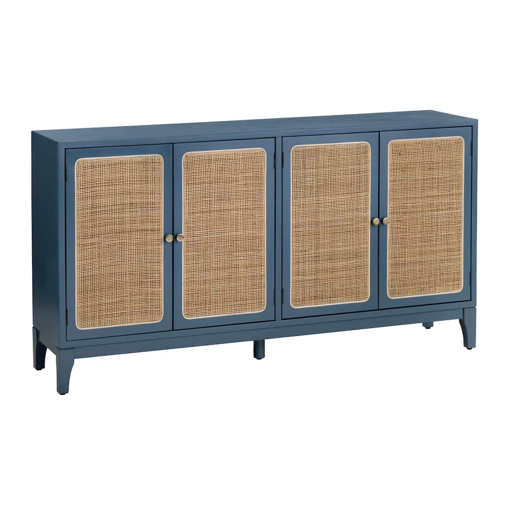 60 in. Blue Solid Wood 4 Door Media Credenza_Sideboard