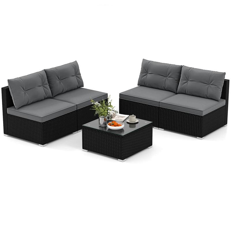 Costway 5 Piece Outdoor Furniture Set with Seat & Back Cushions - See Details