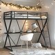 preview thumbnail 2 of 7, Twin Size Loft Bed with Desk, Ladder, Full-Length Guardrails, X-Shaped Frame in Black for Space Saving