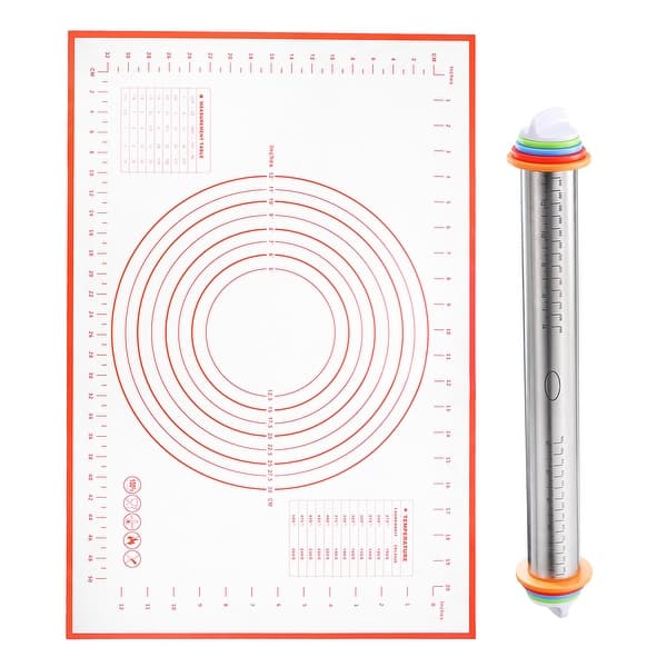 Rolling Pin with Silicone Baking Pastry Mat