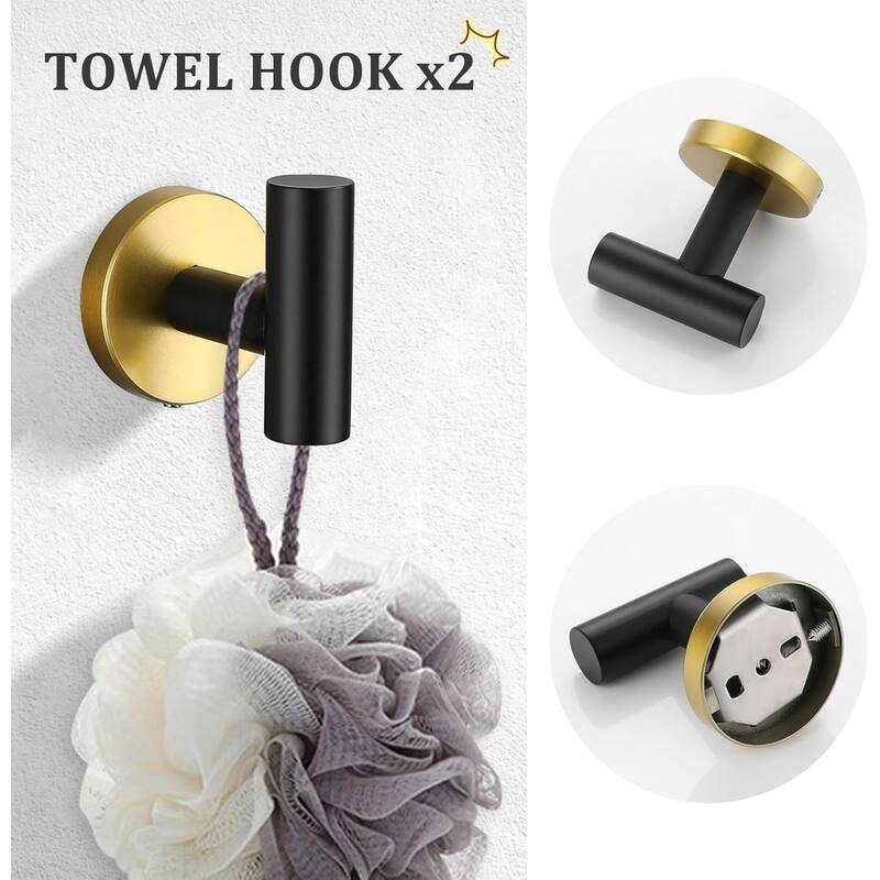 (Black&gold) 5-Piece Bathroom Hardware Set, 304 Brushed Stainless Steel, 24 Inch