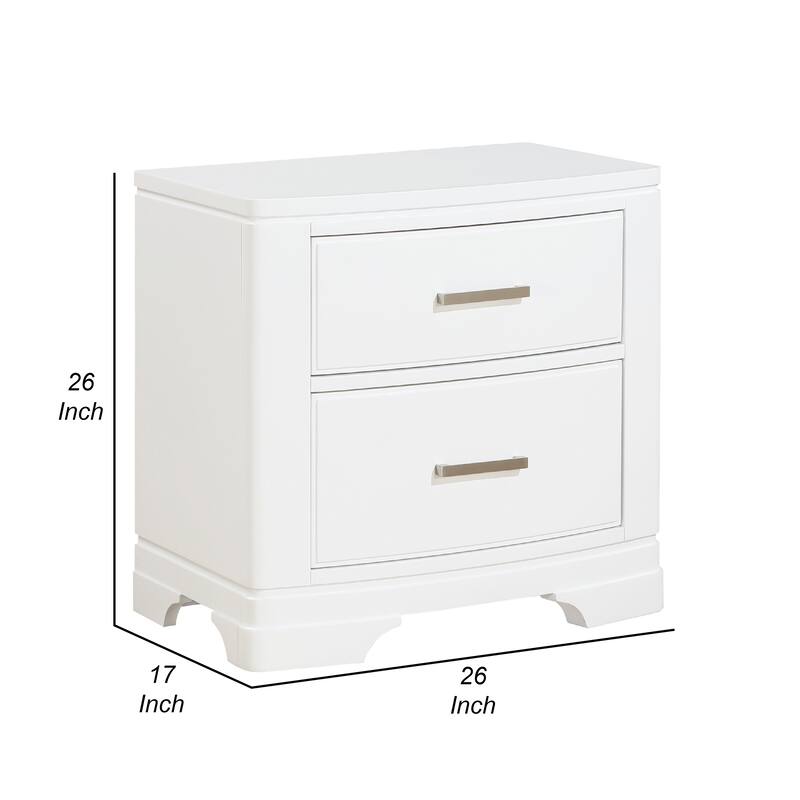 Hudy 2 Drawer Nightstand, Metal Handles, 26 Inch, White Birch Veneer