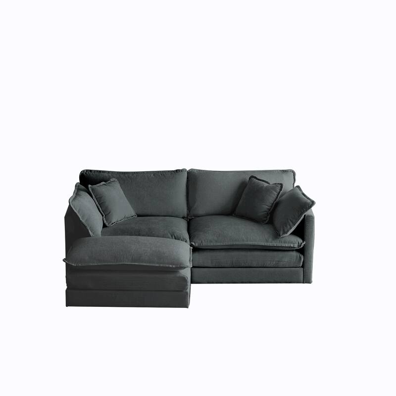 76.7" Chenille Loveseats Cloud Sofa with 1 Movable Ottoman and Pillows, 2-Seater Upholstered Couch with Armrests for Apartment