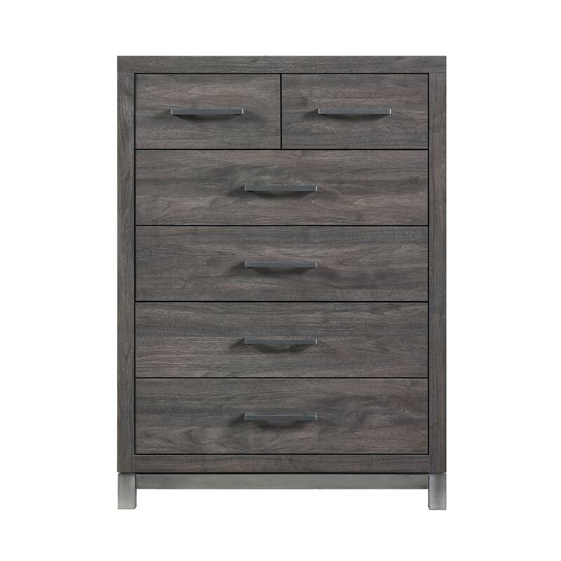 4pc Bedroom Set Bed Dresser Mirror Chest Brown Gray Furniture