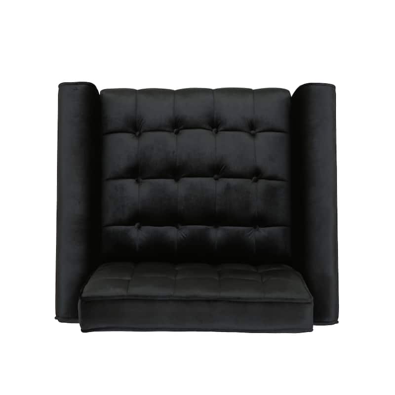 Living Room Chair Modern Biscuit Tufted Accent Chair with Solid Wood Legs and Armrests for Office, Bedroom, Reading Corner
