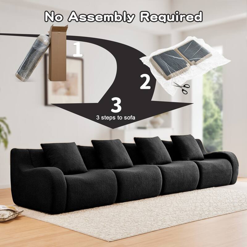 Anmytek Modern Plush 4-Seat Boneless Sofa - High-Quality Teddy Fabric, 32D High Density Sponge, No Assembly