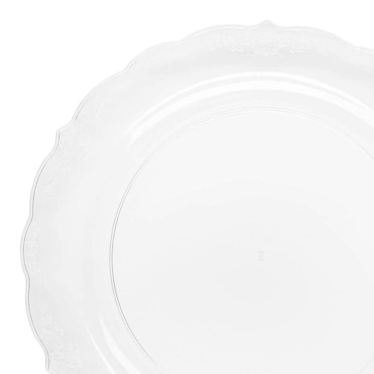 Vintage Rim Round Disposable Plastic Plate Packs - Party Supplies - 120pcs - Dinner Plates - Clear