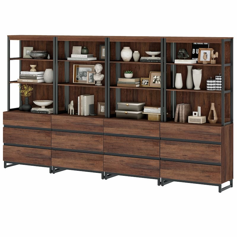 WAMPAT Modern 72" Tall Bookcase with Drawers and Open Book Shelfs, Library Book Shelf for Home Office, Living Room
