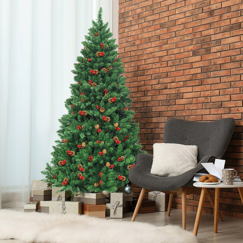 Gymax 6.5FT Pre-Lit Christmas Tree Hinged Artificial Tree Indoor w/ - See Details