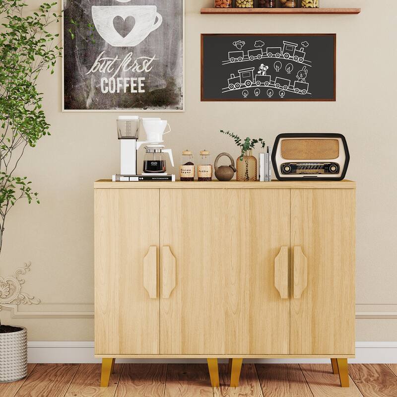 Natural Wood Buffet Sideboard Storage Cabinet with Double Doors Modern Accent Console Table for Living Room or Dining Room