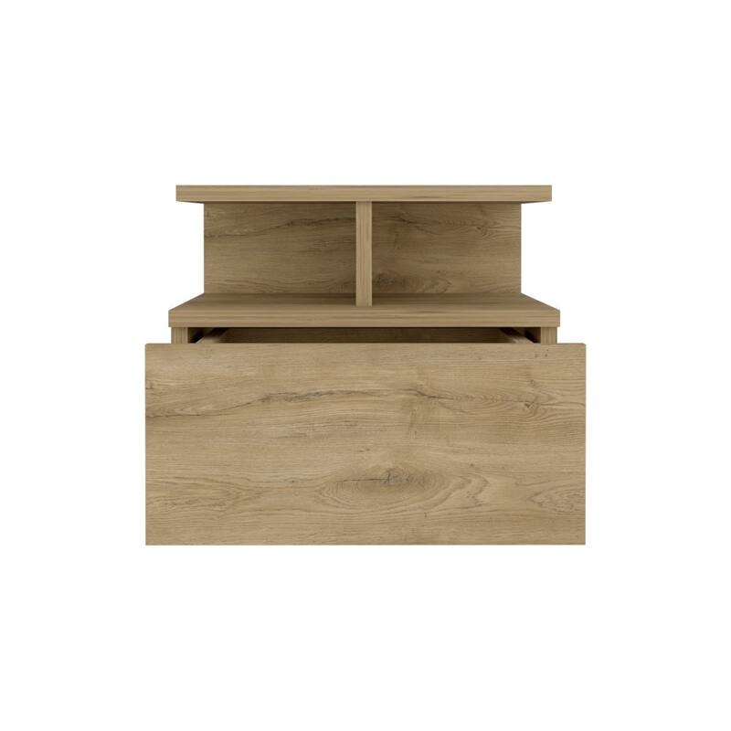 Wall-Mounted Nightstand with Drawer and 2-Tier Shelf, Macadamia