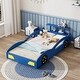 preview thumbnail 1 of 12, Wooden Race Car Bed,Car-Shaped Platform Twin Bed with Wheels For Teens Blue