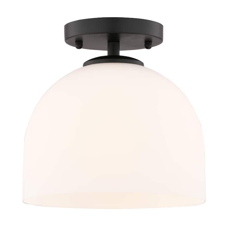 VAXCEL Shelby 1-Light 9.25 in. Wide Dome Semi Flush Mount Ceiling Lighting Fixture, Frosted White Opal Glass Shade