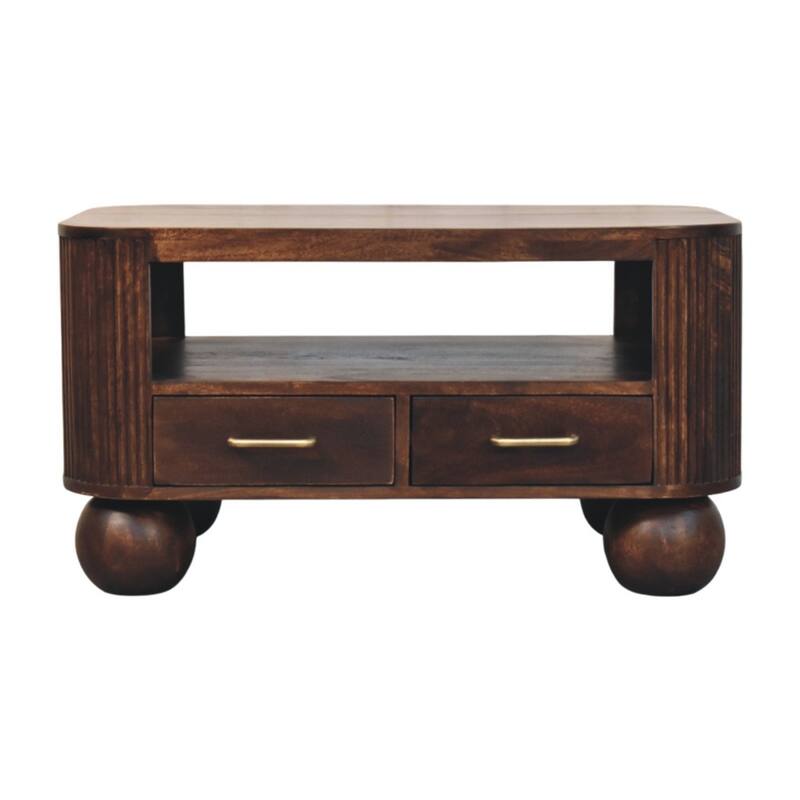 Artisan Furniture Solid Wood Sphere Leg Coffee Table, Brown, 2-Drawers
