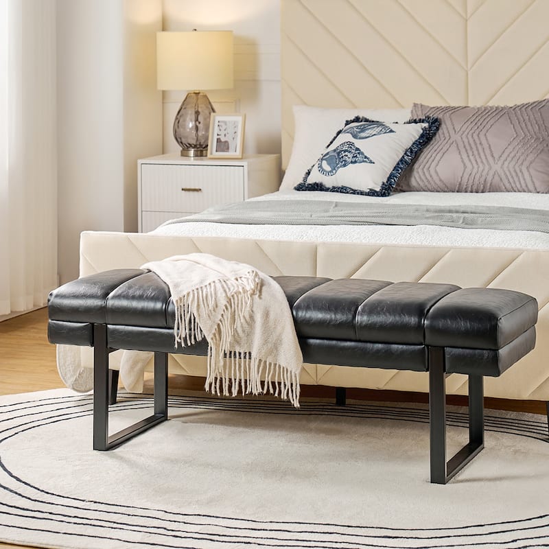 Laurens Modern 52.5'' Channel Tufted Bench with Mental Legs by HULALA HOME - Black
