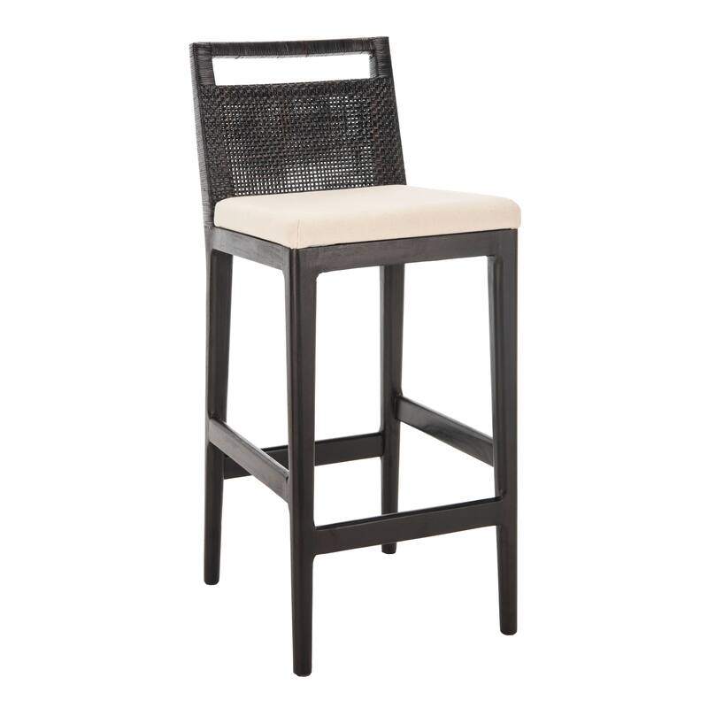 SAFAVIEH Cune 28.8 Inch Woven Dining Darin Black/ Black Cushion Bar Stool - 15.8" x 20.5" x 38.8" - 16Wx21Dx39H