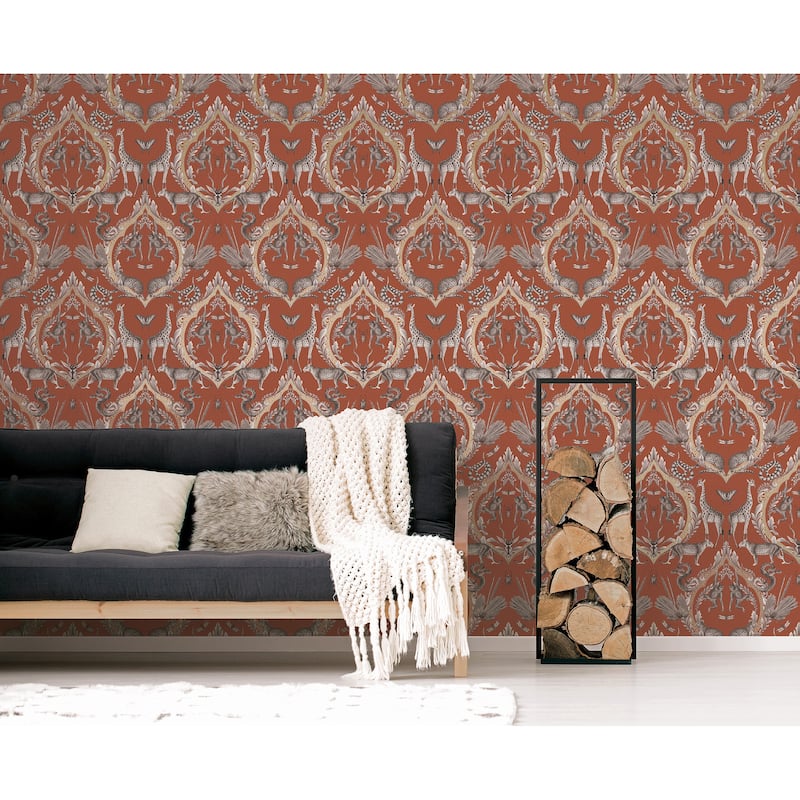 Galerie Wallcoverings Bazaar Jungle Menagerie Damask Non-woven Metallic Wallpaper Roll