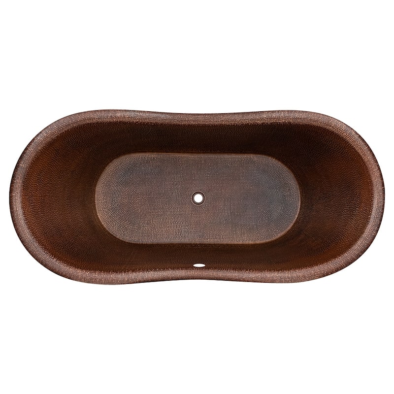 67-in Hammered Copper Double Slipper Bathtub with Overflow Holes (BTD67DBOF)