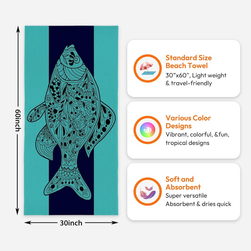 Large Turtle Shark Seahorse Beach Towel Pool Swimming Towels 30" X 60", 35"x70"