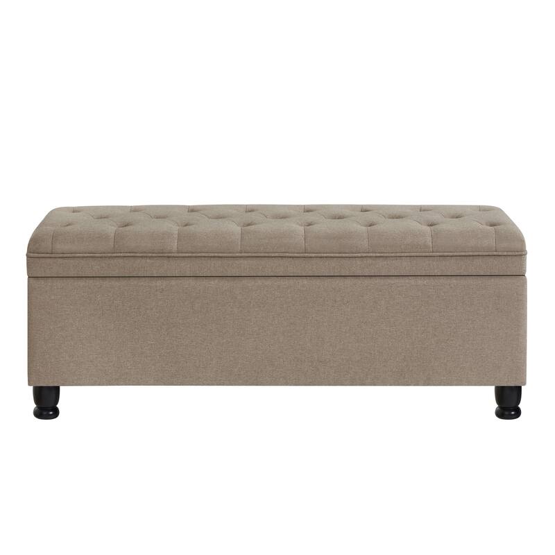 Bedroom End of Bed Bench with Spindle Wood Legs, Upholstered Decorative Stool Elegant Storage Bench with Flipping Lid