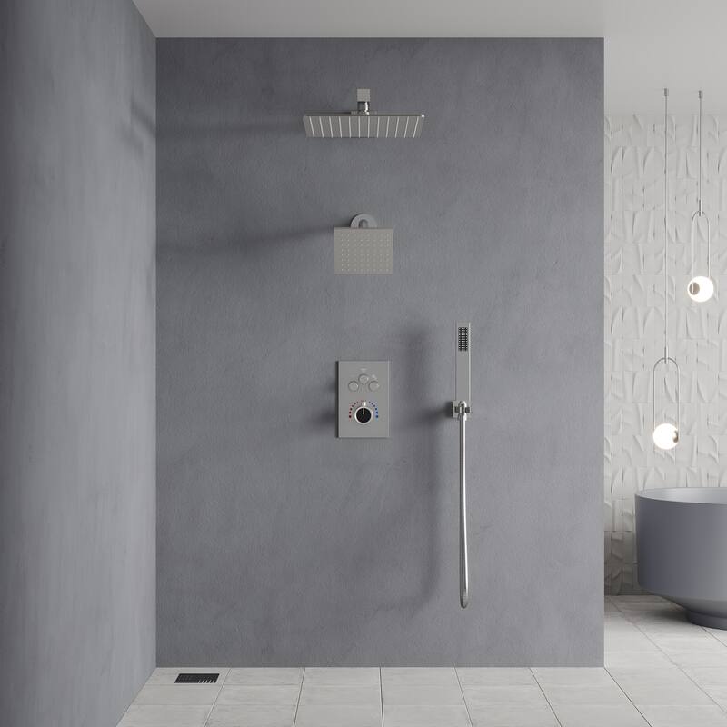 Thermostatic Shower Faucet 12" and 6" High-Pressure Dual Showerheads with Handheld Shower