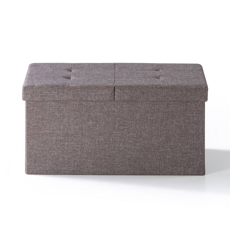 30 Inch Smart Lift Top Button Tufted Fabric Storage Ottoman by Crown Comfort