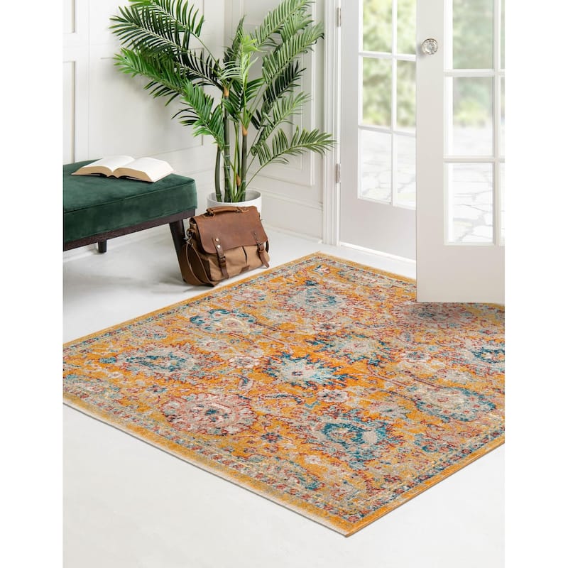 Traditional Nixa Collection Area Rug - 7'10" Square - Yellow