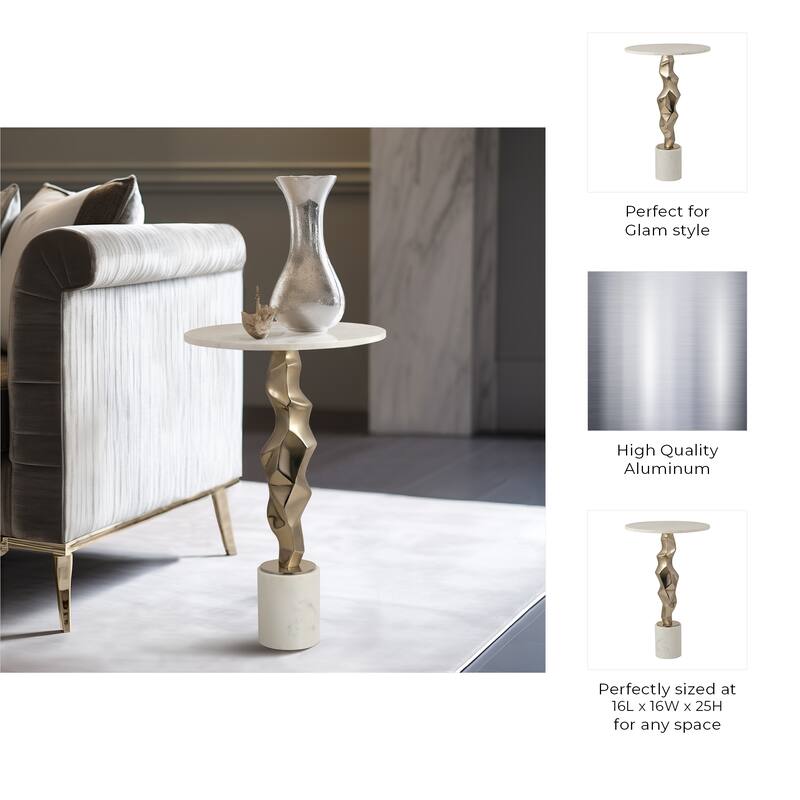 Sagebrook Home Luxurious 25" Aluminum & Marble Accent Table - 16" x 16" x 25"