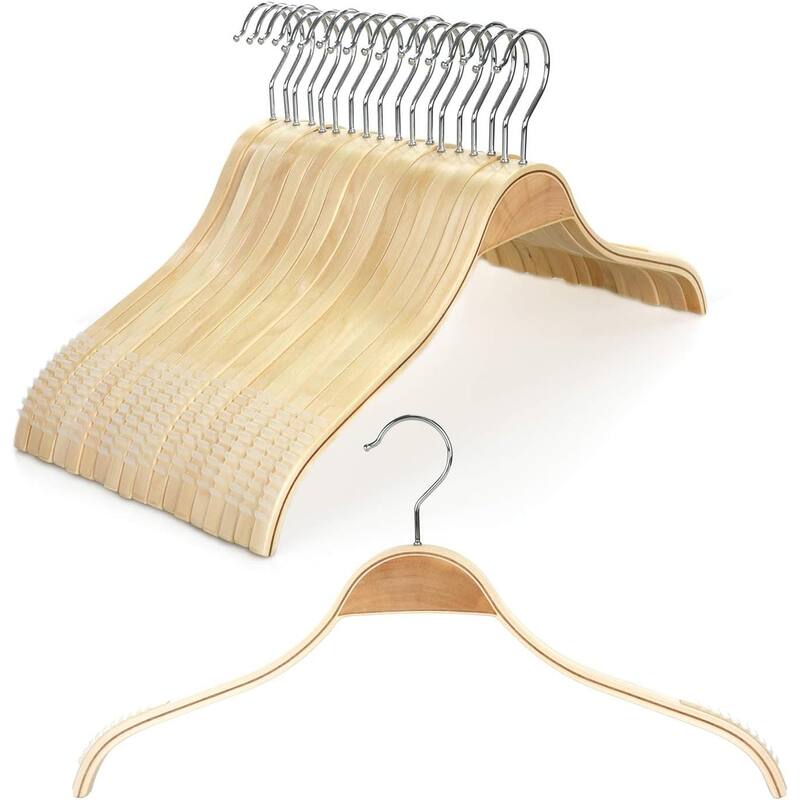 BP4U Wooden Clothes Hangers, Lightweight Slim Birch Wood Shirt Top Hangers for Dress, Sweaters, Jackets, and Camisoles