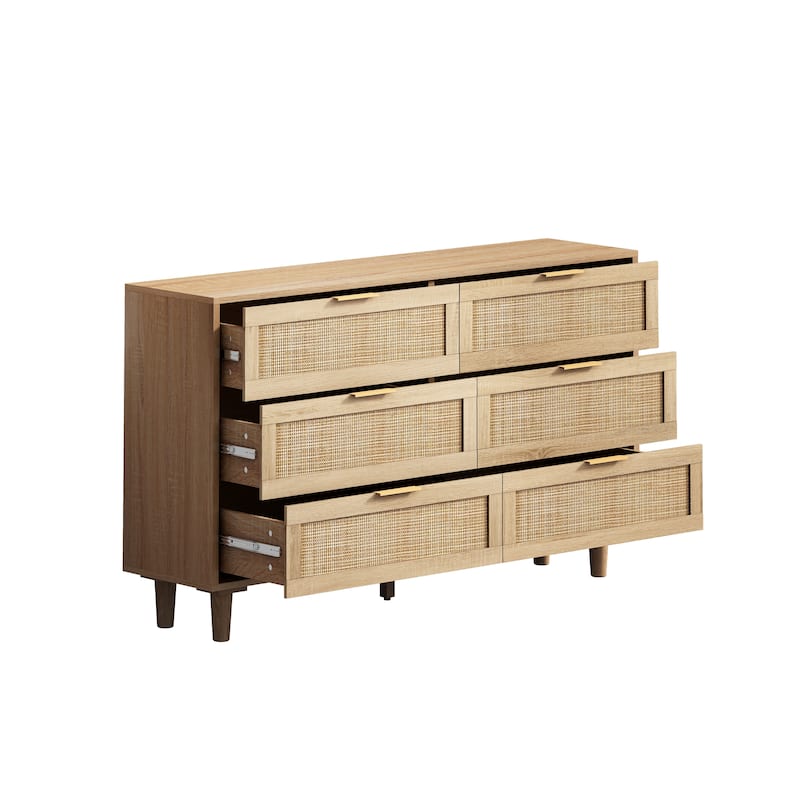 59.06"6-Drawers Rattan Storage Cabinet Rattan Drawer,for Bedroom,Living Room, Black