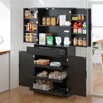 Modern Kitchen Storage Cabinet with 3 Keyboard Drawers & 6 Adjustable Shelves - 72" Tall Freestanding Cupboard for Bathroom