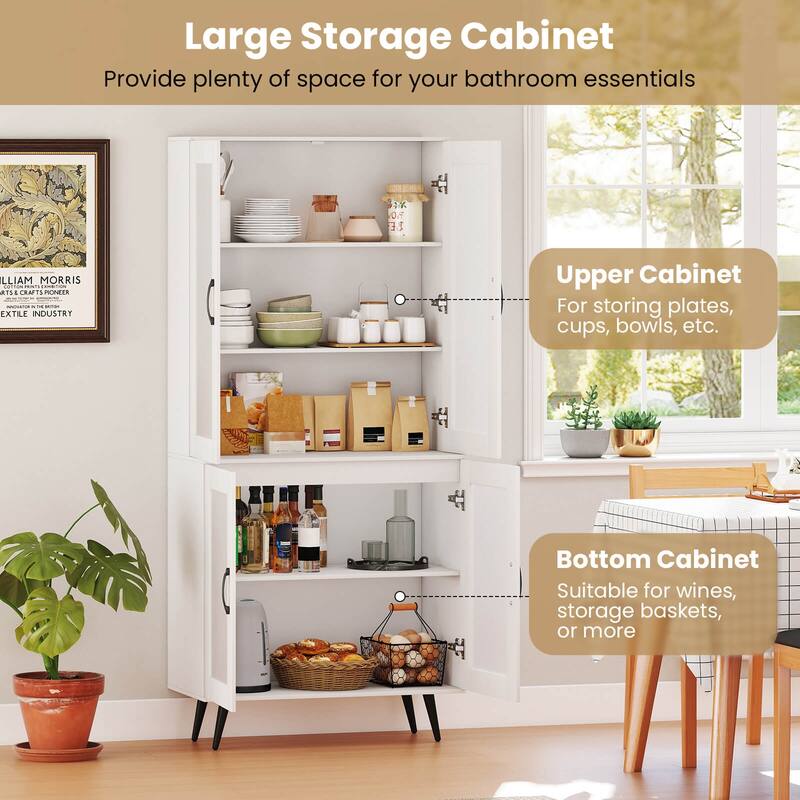 Costway Kitchen Pantry Cabinet with Translucent Fluted Doors & - See Details