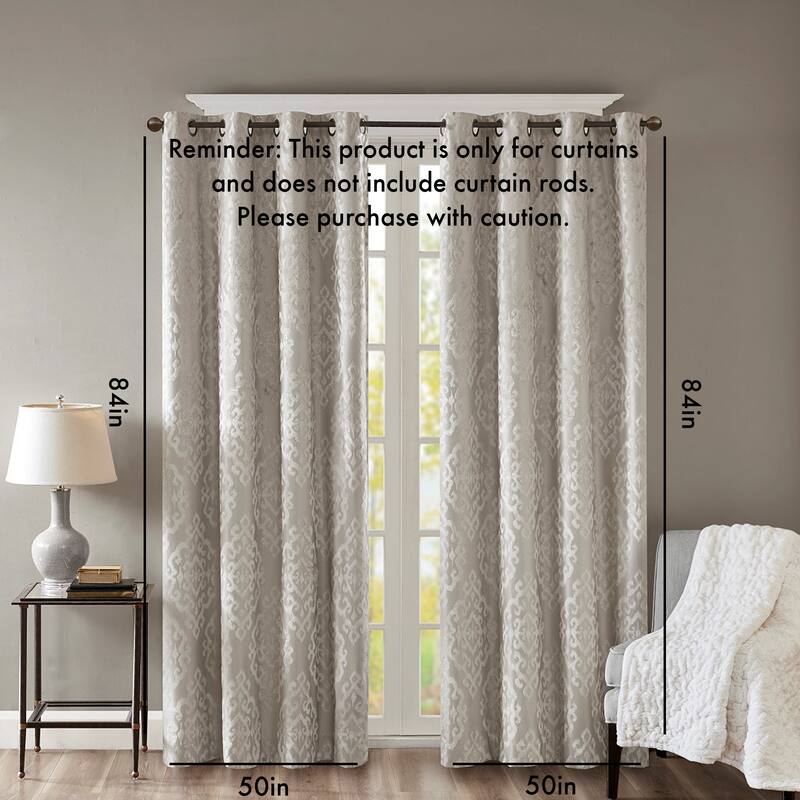 Knitted Jacquard Damask Total Blackout Grommet Top Curtain Panel(Only 1 Pc Panel) - Silver - 84 Inches