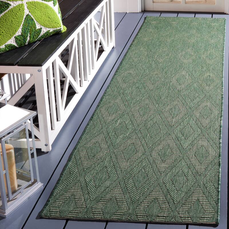 SAFAVIEH Courtyard Briony Indoor/ Outdoor Waterproof Backyard Patio Rug - 2'3" x 8' Runner - Dark Green/Beige