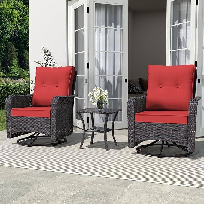 Kullavik 3-Piece Outdoor Swivel Rocking Chair Set With Cushions
