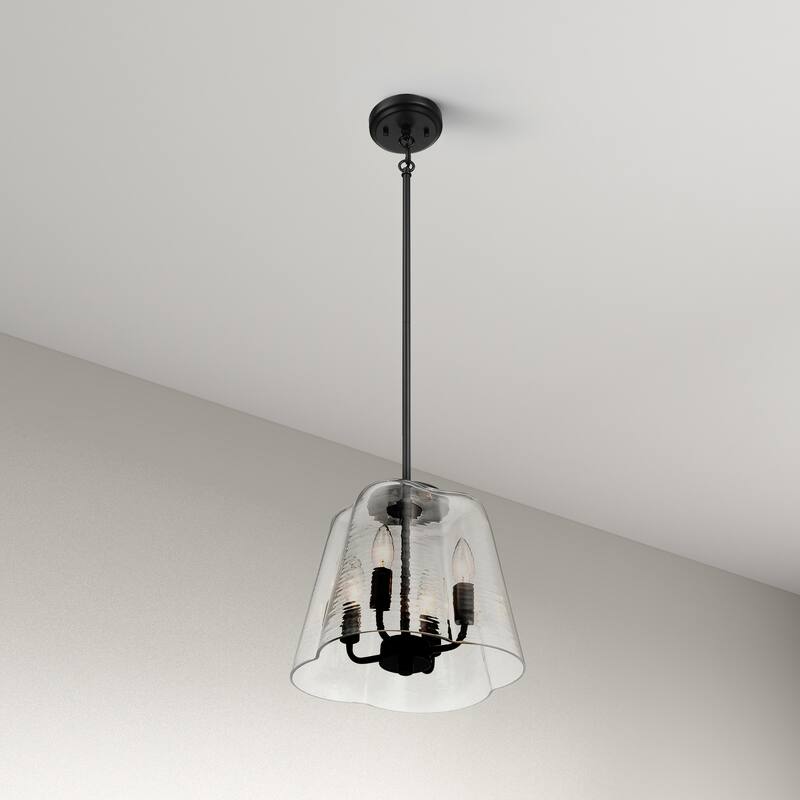 Htront Four-Light Pendant with Clear Striped Glass - Black