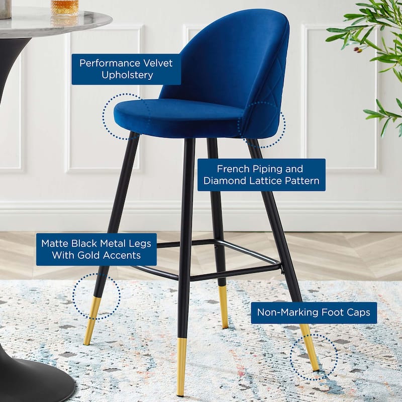 Modway Cordial Performance Velvet Dining Bar Stools in Mint, Set of 2