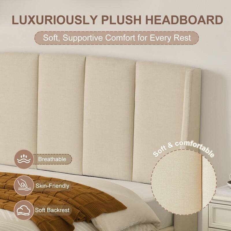 Linen Wingback Hydraulic Lift Up Storage Upholstered Platform Bed