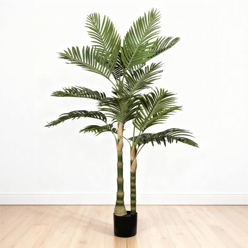 5FT Golden Cane Artificial Palm Tree, Tropical Fake Plant for Indoor Outdoor Decoration, Faux Palm, 1pc/set - Green Leaves