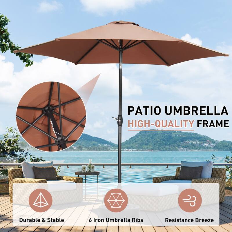 9ft Outdoor Patio Umbrella 6 Ribs with Tilt & Crank.