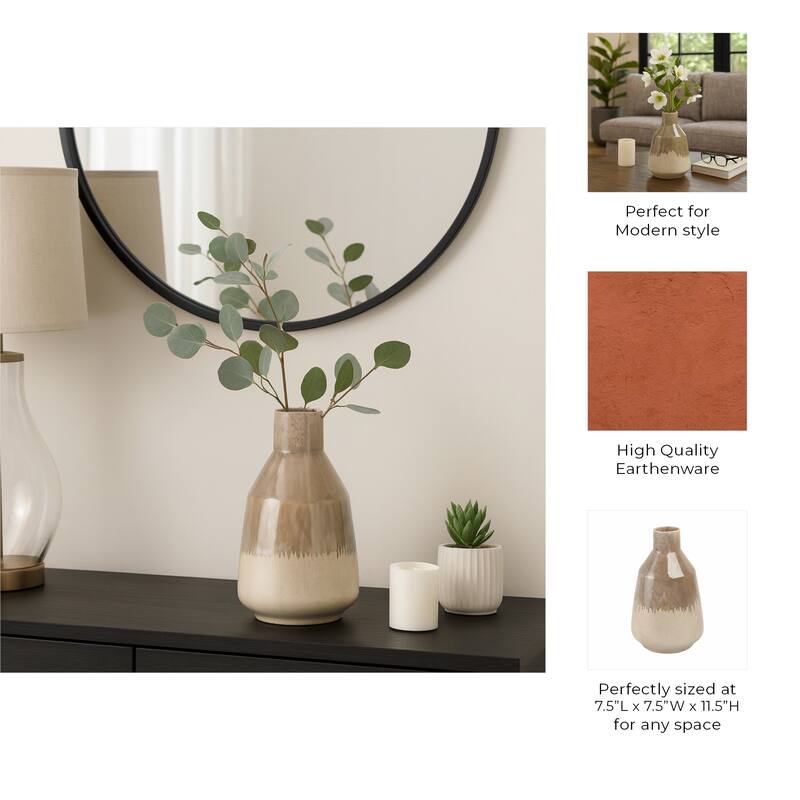 Warm Rustic Ceramic Table Vase for Home Decor, Decorative Flower Vase with Glazed Finish