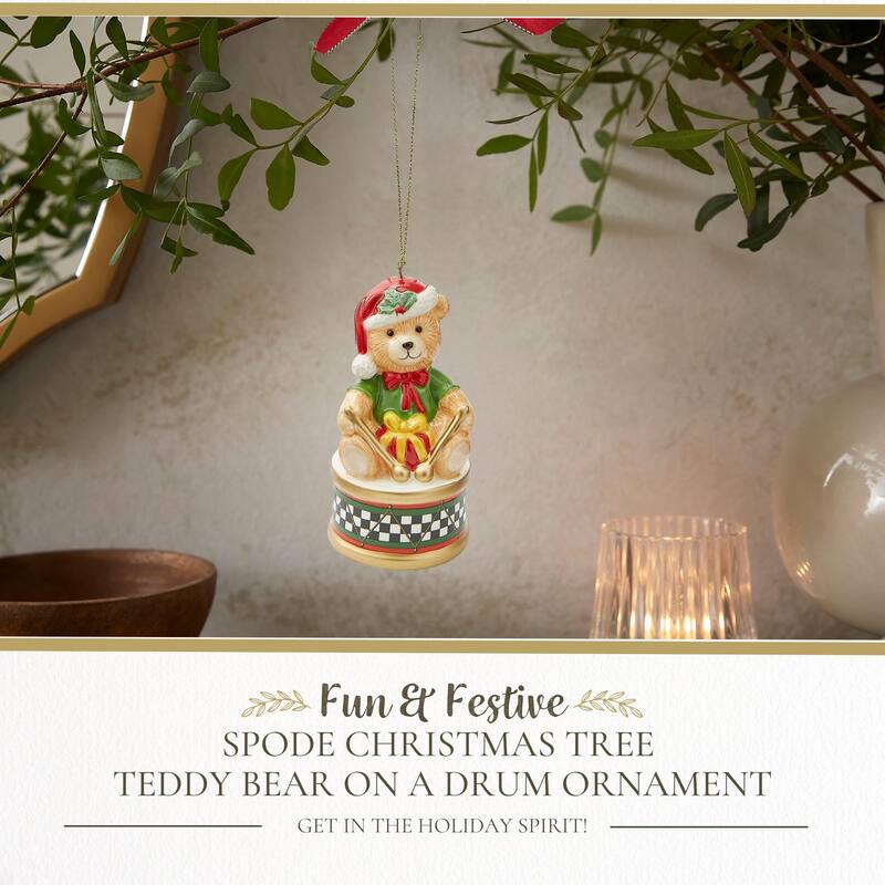 Spode Tree Teddy Bear On A Drum Ornament