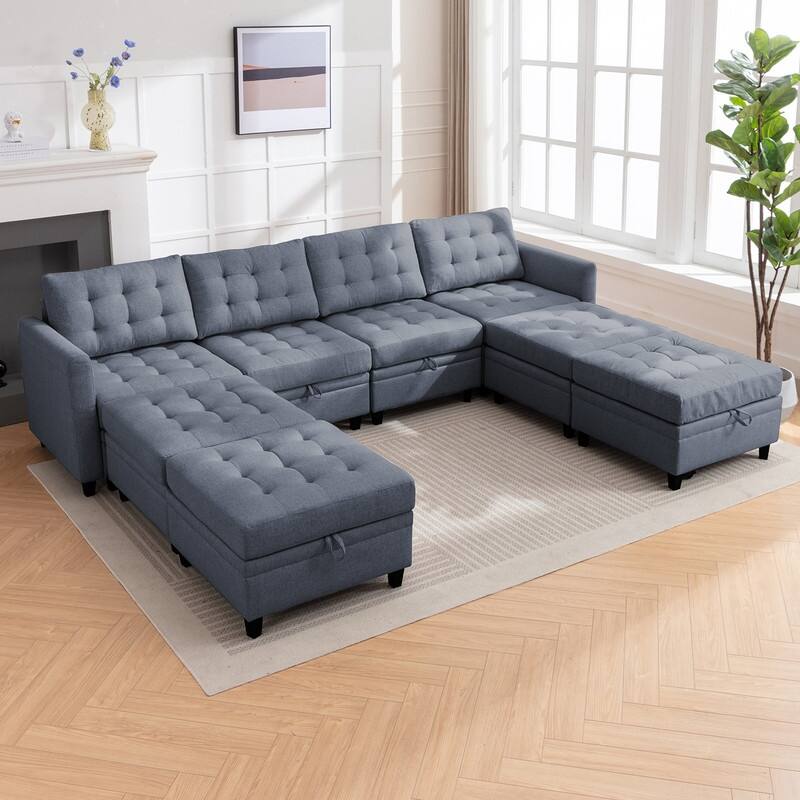 Mixoy Modular Sectional Sofa with Adjustable Armrest,Storage Ottoman,Modern L/U Shaped Living Room Furniture Set