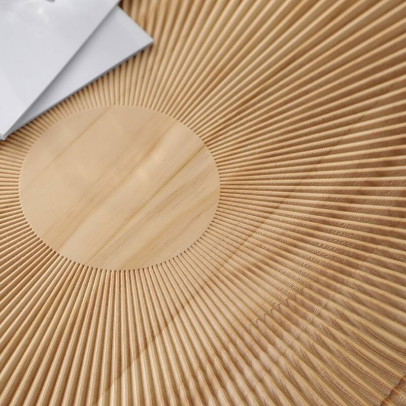 Modern Round Coffee Table Wooden Carving Pattern Coffee Table with Metal Legs, for Living Room Reception Room Office