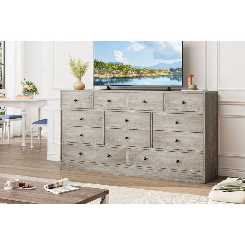 Dresser for Bedroom,12 Drawer Dressers & Chests of Drawers, Wood Storage Drawer Dresser with Power Outlet