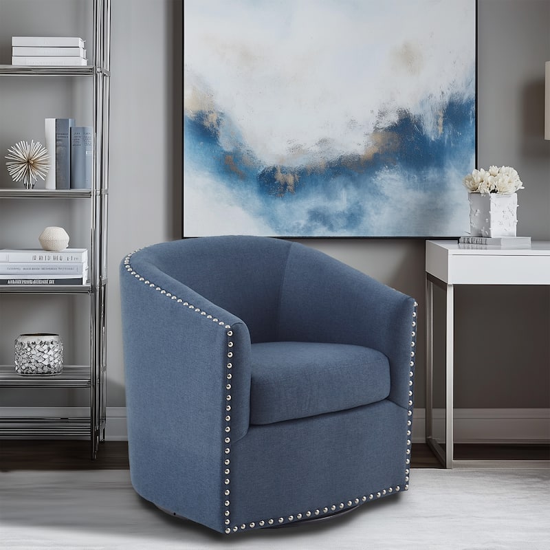 Madison Park Tyler Upholstered Swivel Barrel Chair with Nailheads