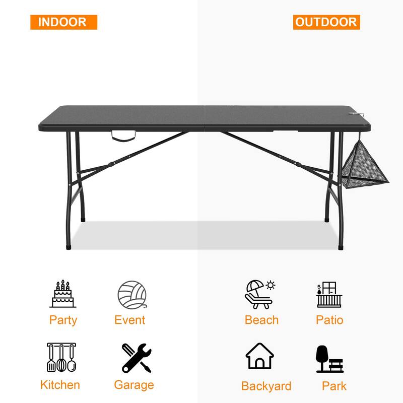 Patio Dining Table Bi-Folding Portable Table Lightweight Foldable Large Camping Table for Indoor Outdoor Picnic Backyard
